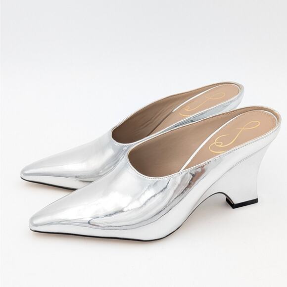 Sam Edelman Vonn Pointed Toe Mule Pumps Women's Silver Size US6.5 EU37 - Picture 1 of 11